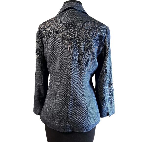 Y2K Coldwater Creek Sequin Embroidered Wool Blend Navy Blazer 6P Western Boho - Picture 4 of 8